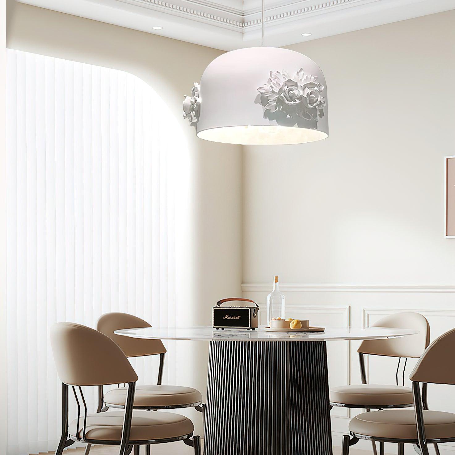 Modern White Resin LED Pendant Light Hand Carved Ceiling Hanging Lamp with Crystals