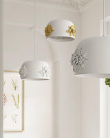Modern White Resin LED Pendant Light Hand Carved Ceiling Hanging Lamp with Crystals