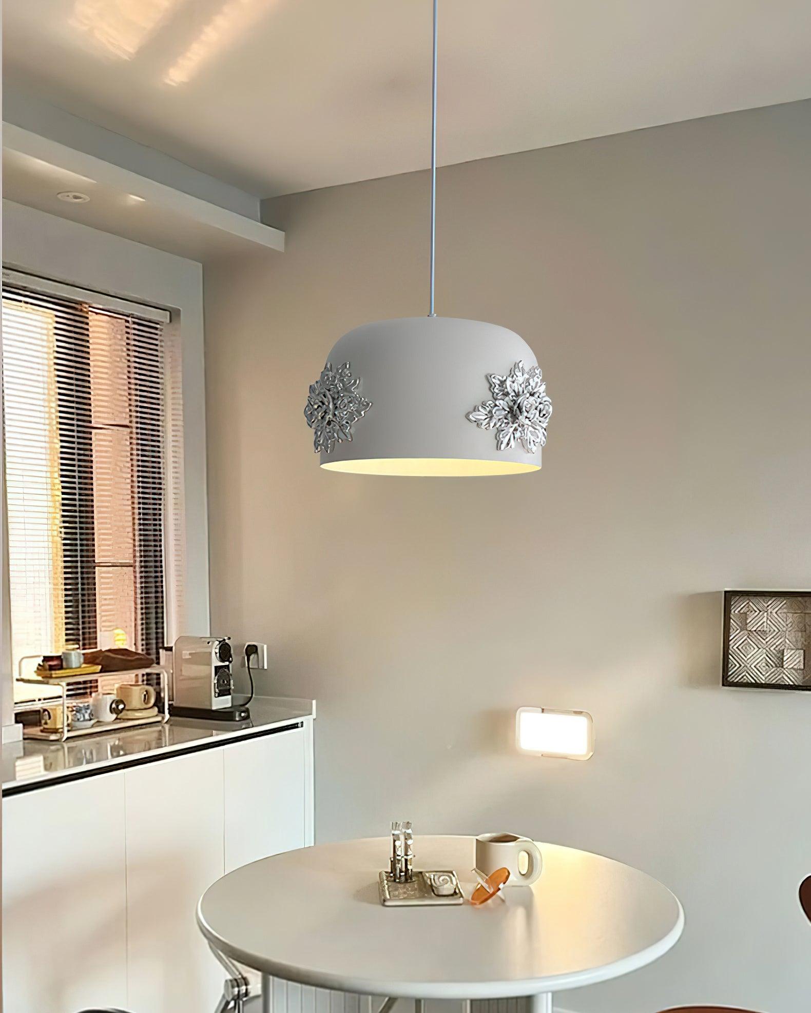 Modern White Resin LED Pendant Light Hand Carved Ceiling Hanging Lamp with Crystals