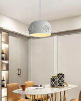 Modern White Resin LED Pendant Light Hand Carved Ceiling Hanging Lamp with Crystals