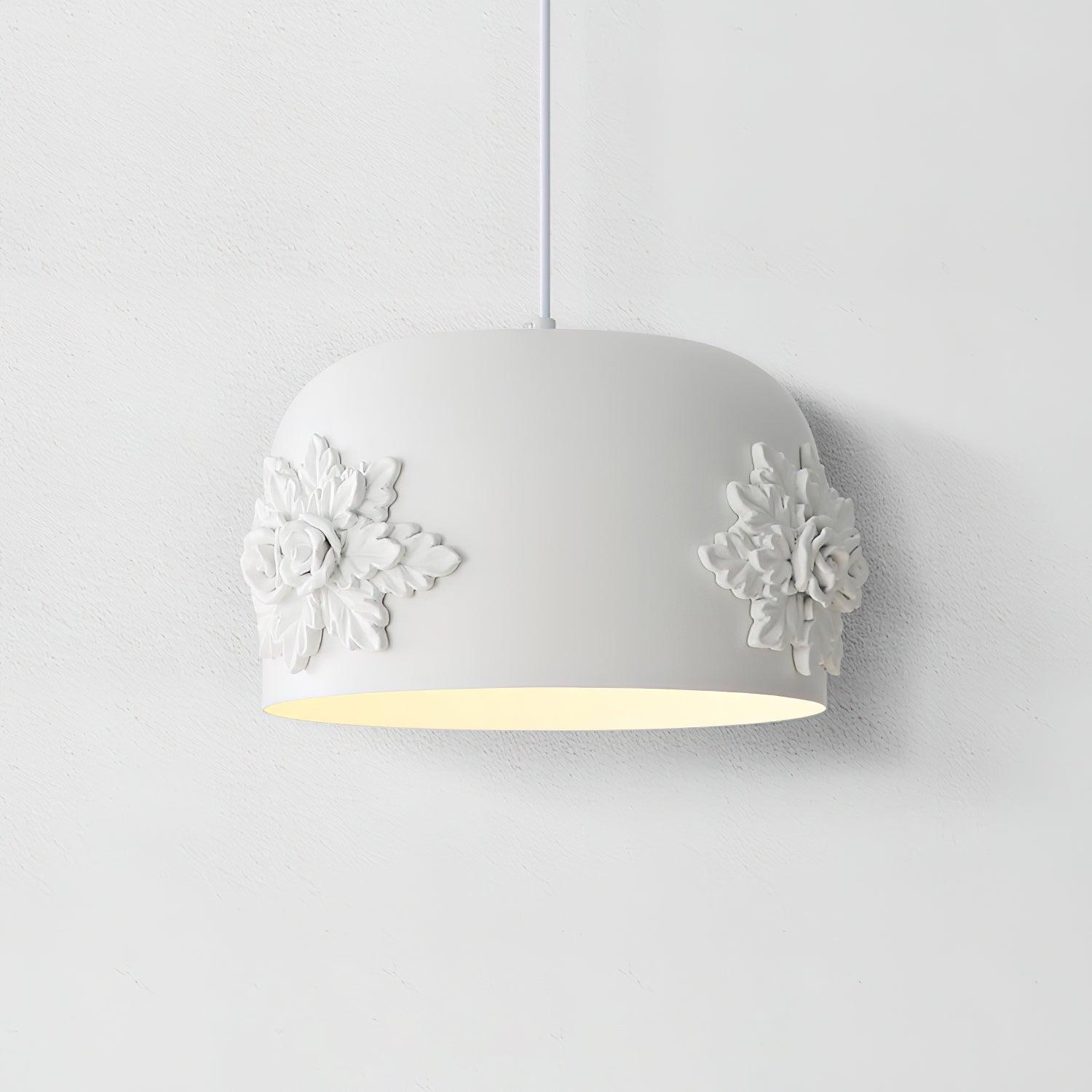 Modern White Resin LED Pendant Light Hand Carved Ceiling Hanging Lamp with Crystals