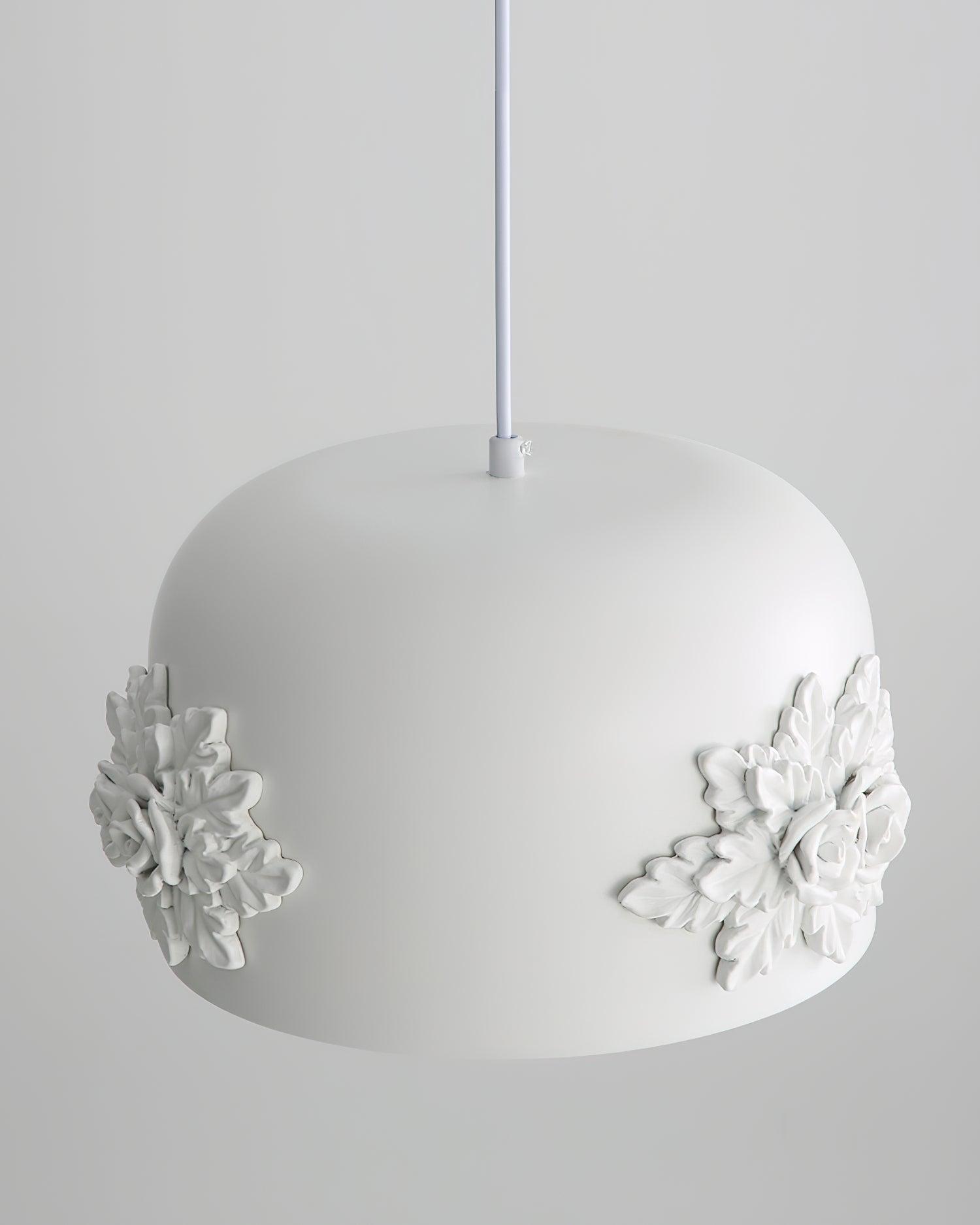 Modern White Resin LED Pendant Light Hand Carved Ceiling Hanging Lamp with Crystals
