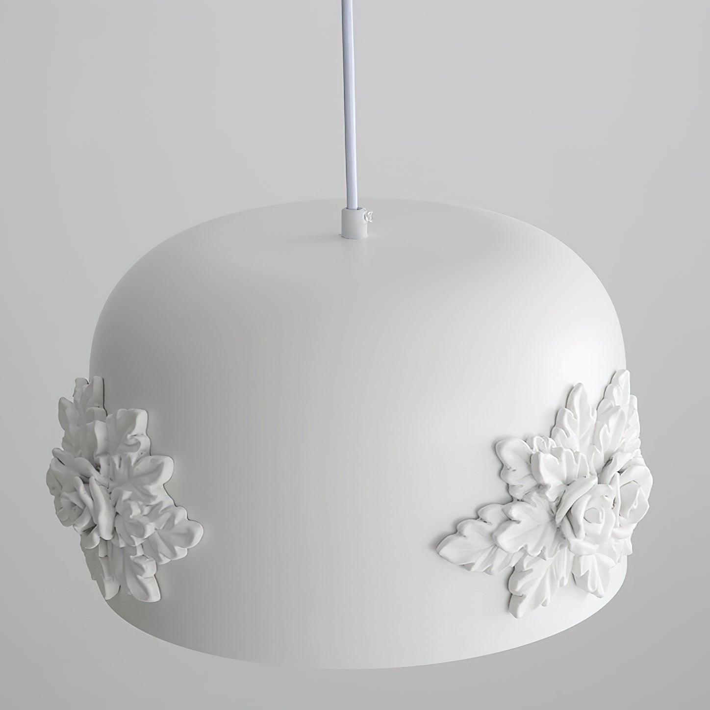 Modern White Resin LED Pendant Light Hand Carved Ceiling Hanging Lamp with Crystals