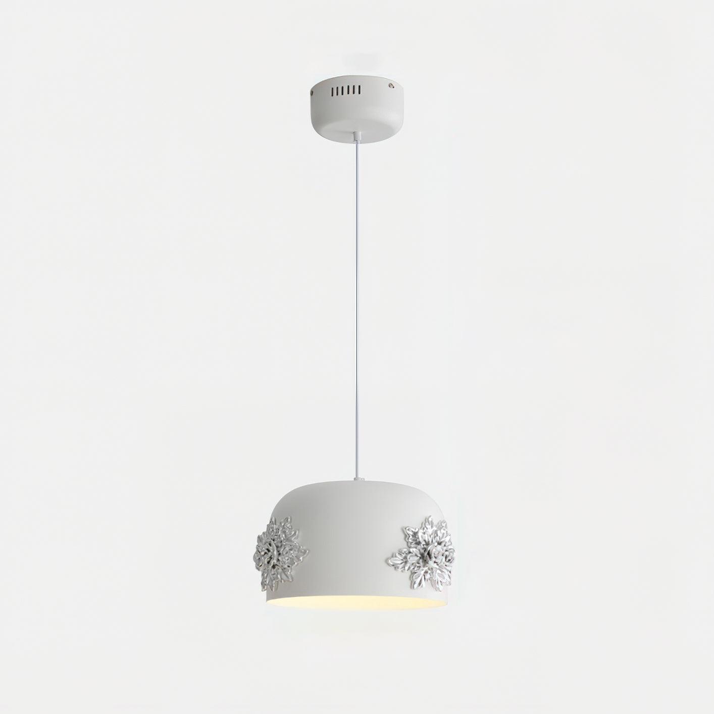 Modern White Resin LED Pendant Light Hand Carved Ceiling Hanging Lamp with Crystals