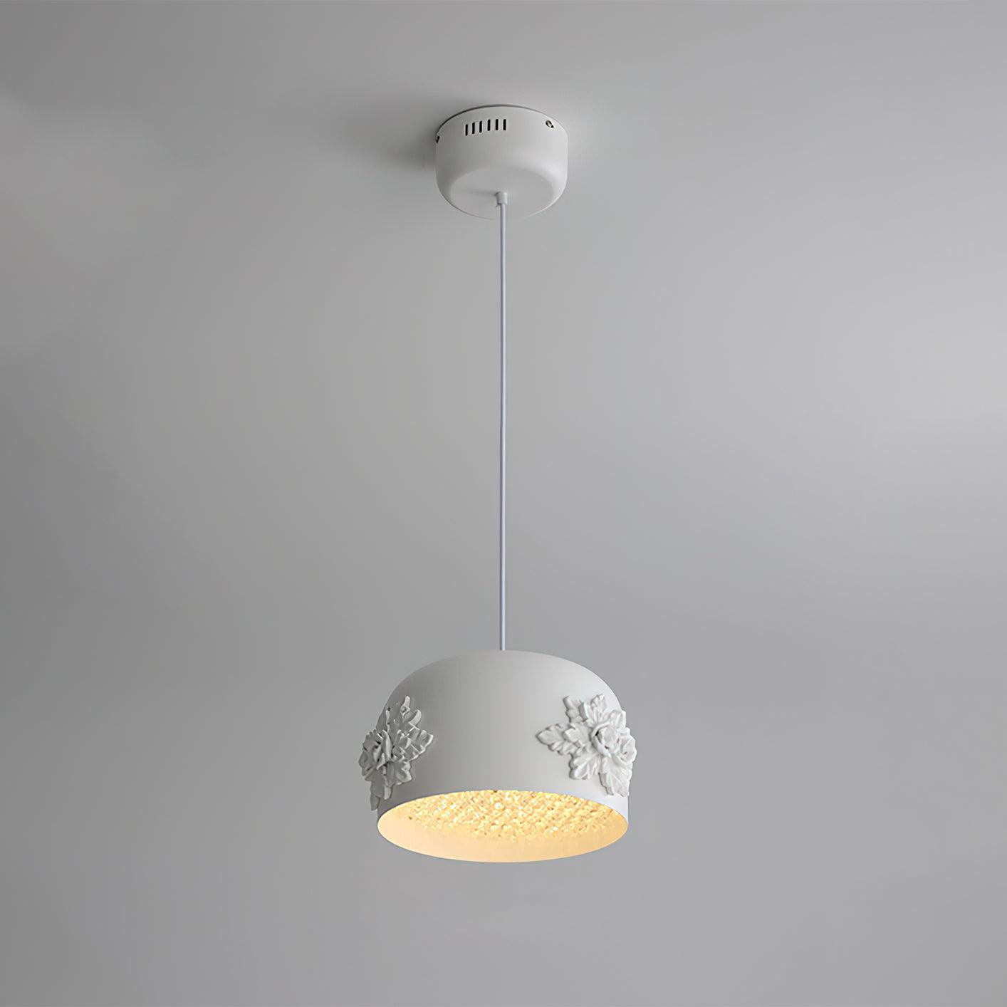 Modern White Resin LED Pendant Light Hand Carved Ceiling Hanging Lamp with Crystals