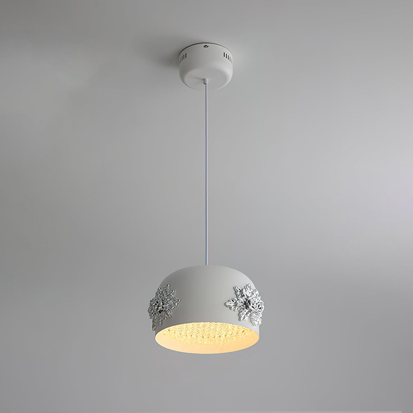 Modern White Resin LED Pendant Light Hand Carved Ceiling Hanging Lamp with Crystals