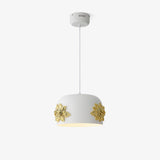 Modern White Resin LED Pendant Light Hand Carved Ceiling Hanging Lamp with Crystals
