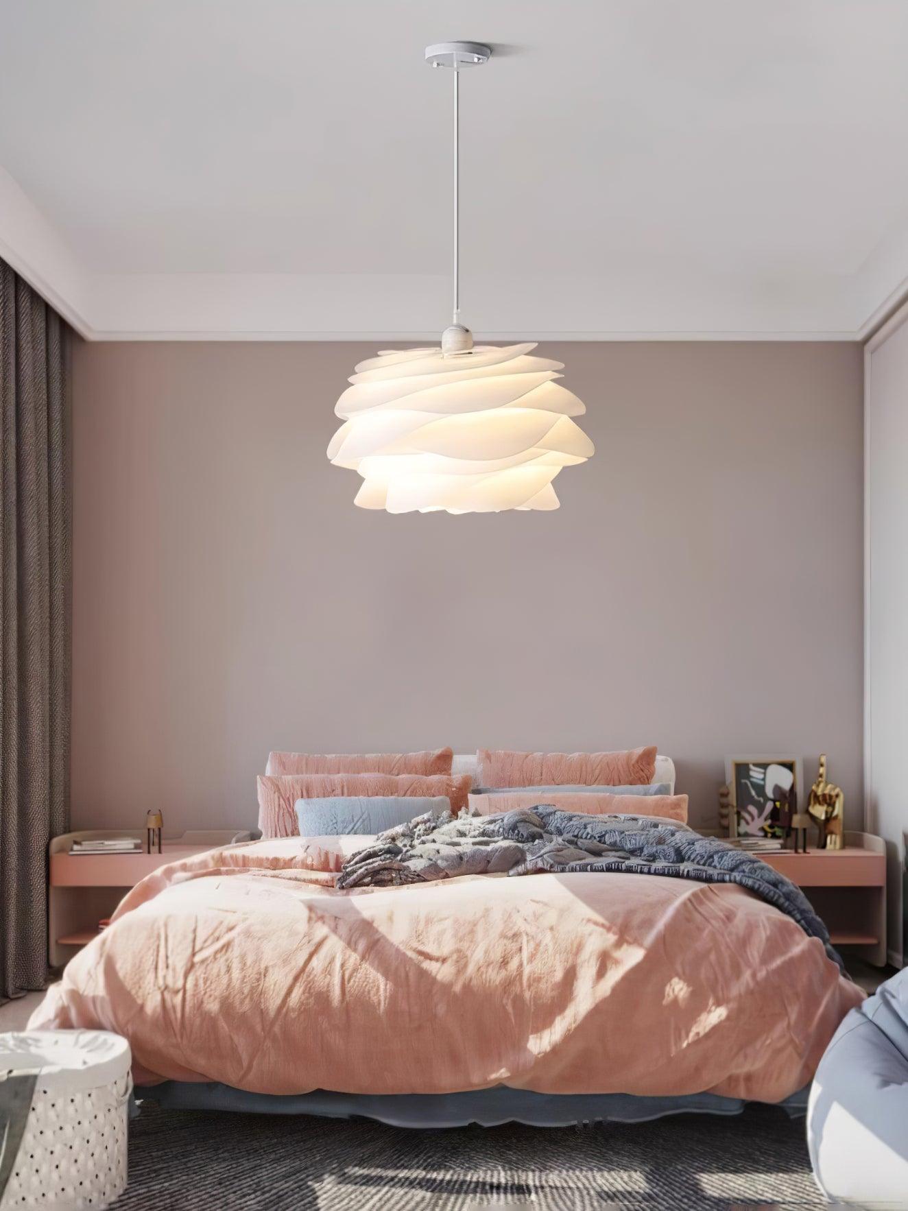 Modern White Rose Floral Pendant Light Decorative PVC Hanging Lamp for Indoor Living Spaces