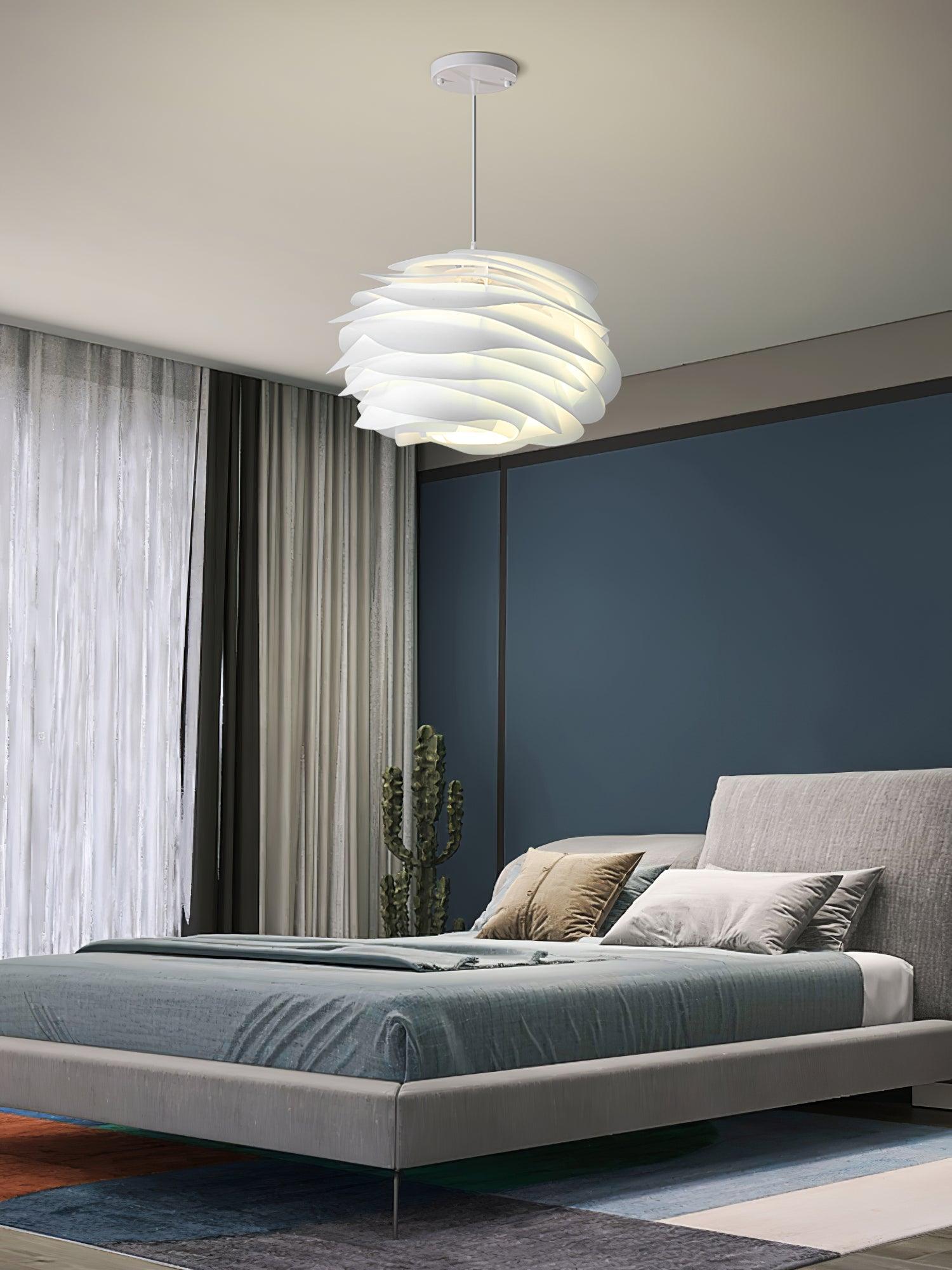 Modern White Rose Floral Pendant Light Decorative PVC Hanging Lamp for Indoor Living Spaces