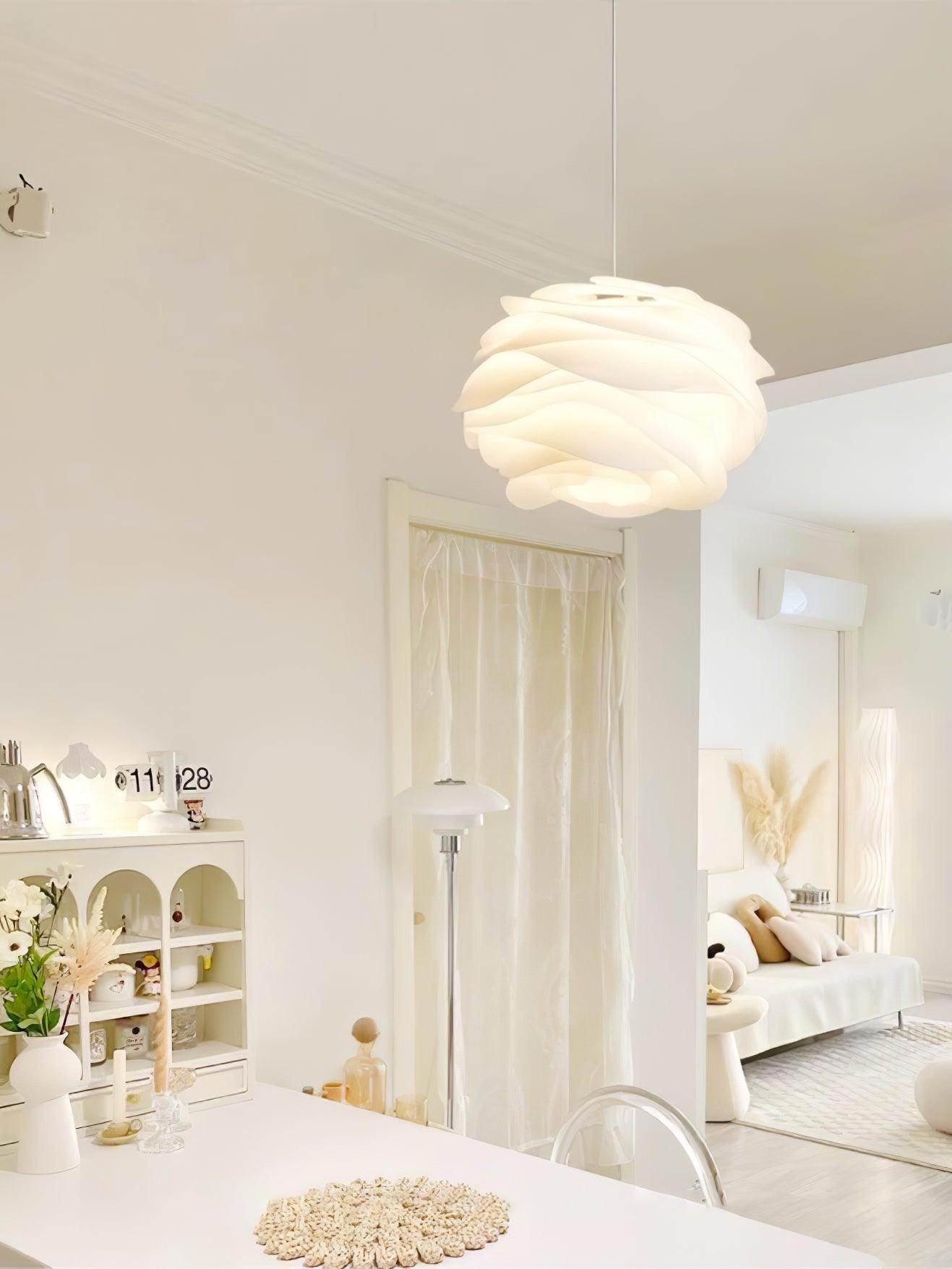 Modern White Rose Floral Pendant Light Decorative PVC Hanging Lamp for Indoor Living Spaces
