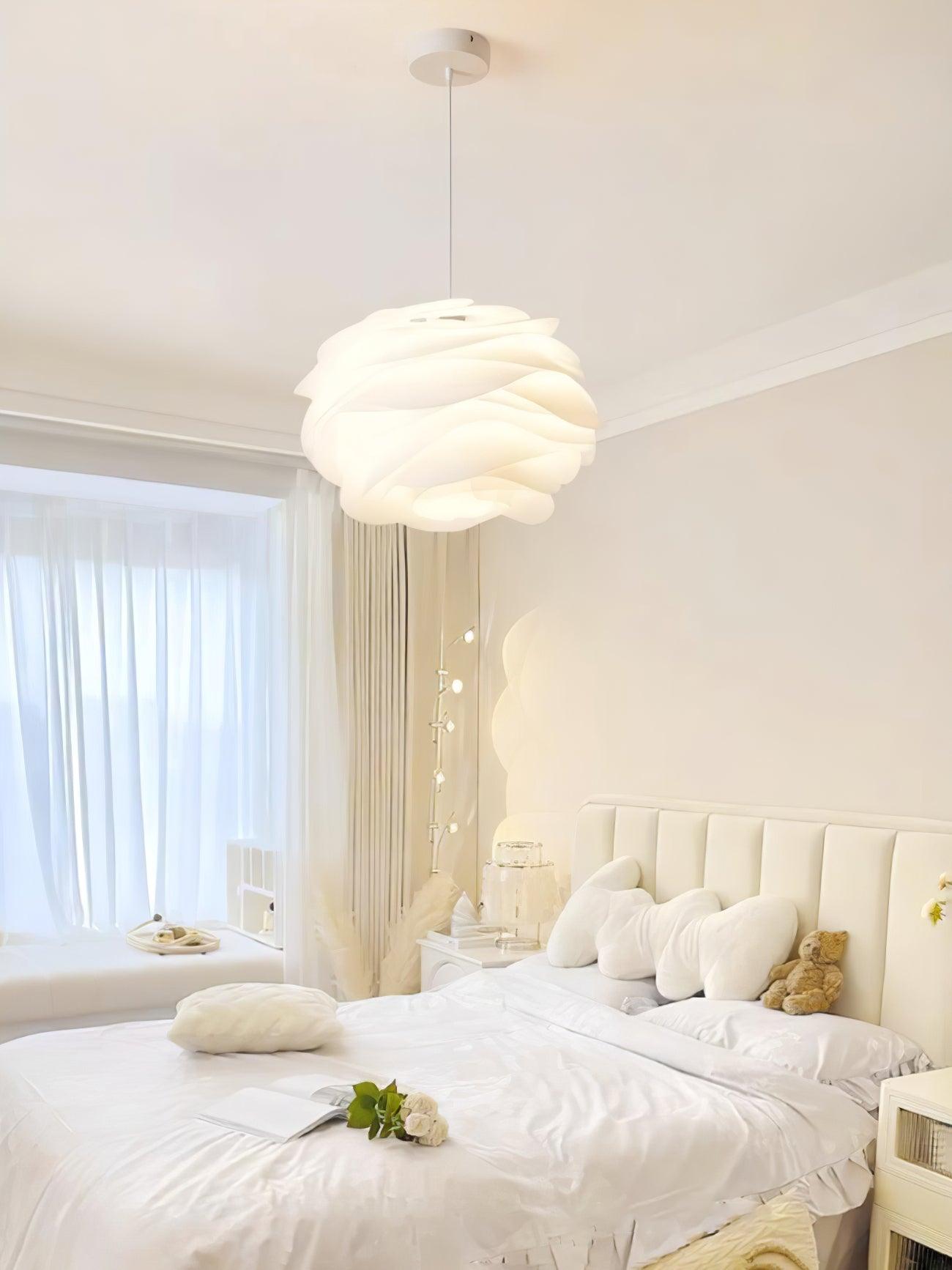 Modern White Rose Floral Pendant Light Decorative PVC Hanging Lamp for Indoor Living Spaces