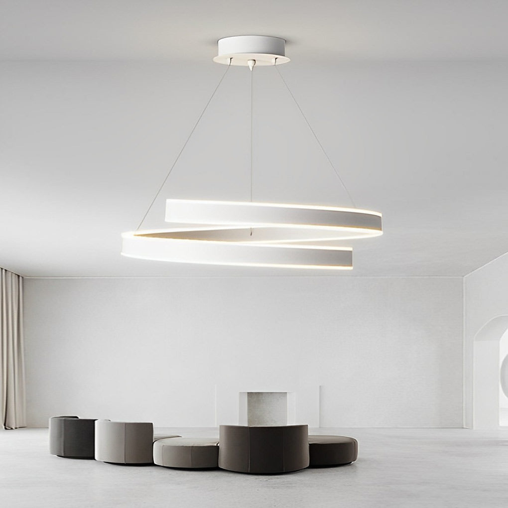Modern White Rotating Ring LED Chandelier Nordic Style Three Step Dimming Pendant Light