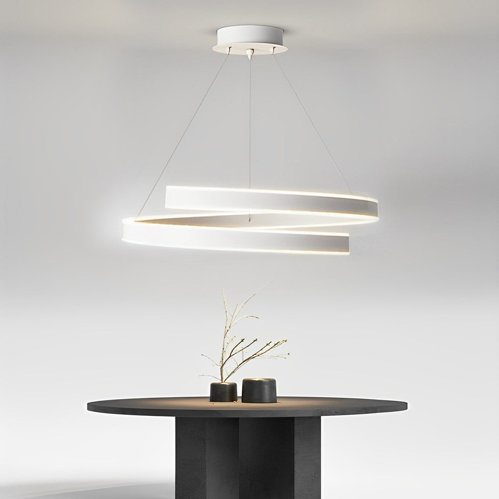 Modern White Rotating Ring LED Chandelier Nordic Style Three Step Dimming Pendant Light