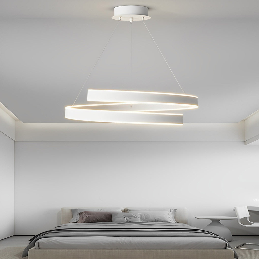 Modern White Rotating Ring LED Chandelier Nordic Style Three Step Dimming Pendant Light