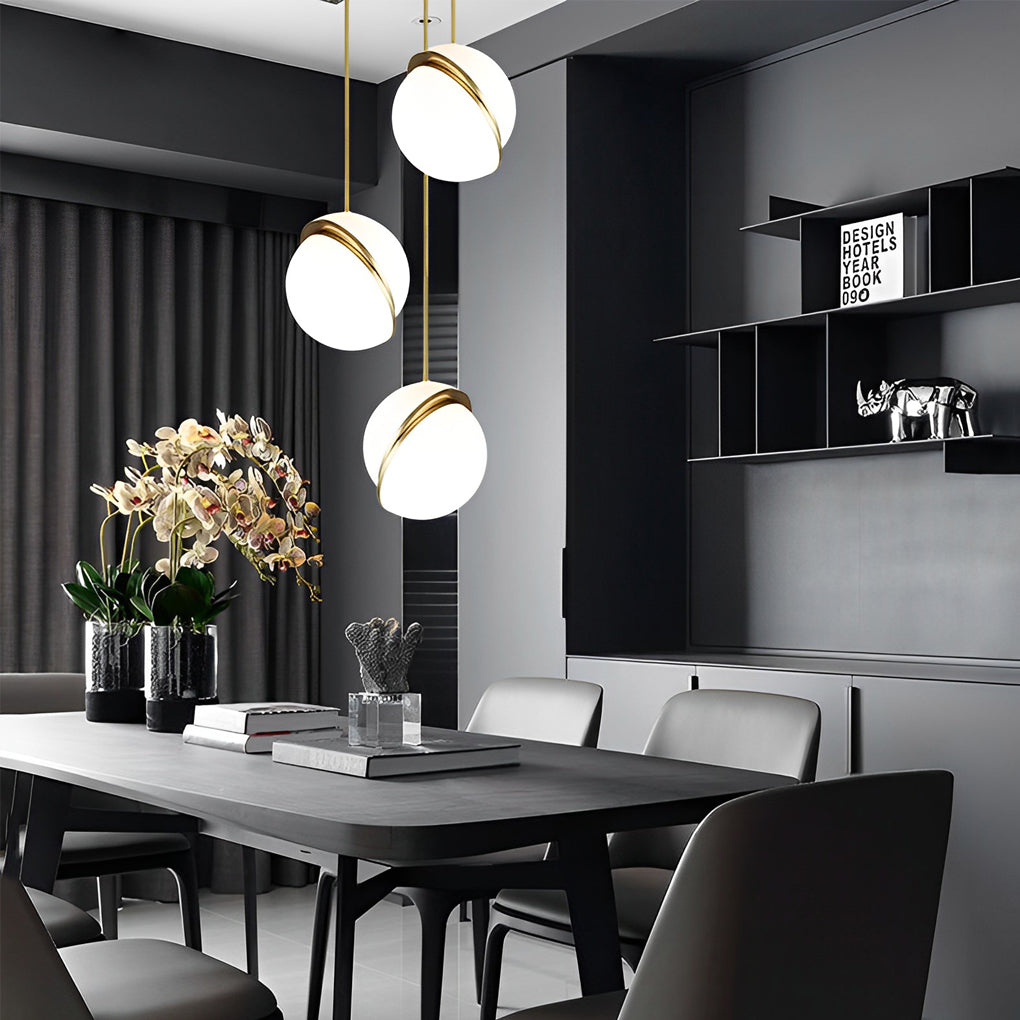 Modern White Round Semicircle Acrylic Pendant Lamp with Electroplated Iron Finish