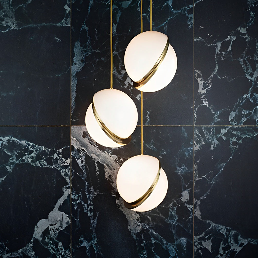 Modern White Round Semicircle Acrylic Pendant Lamp with Electroplated Iron Finish