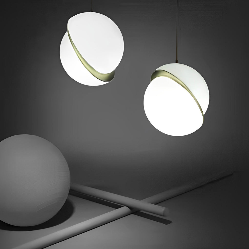 Modern White Round Semicircle Acrylic Pendant Lamp with Electroplated Iron Finish
