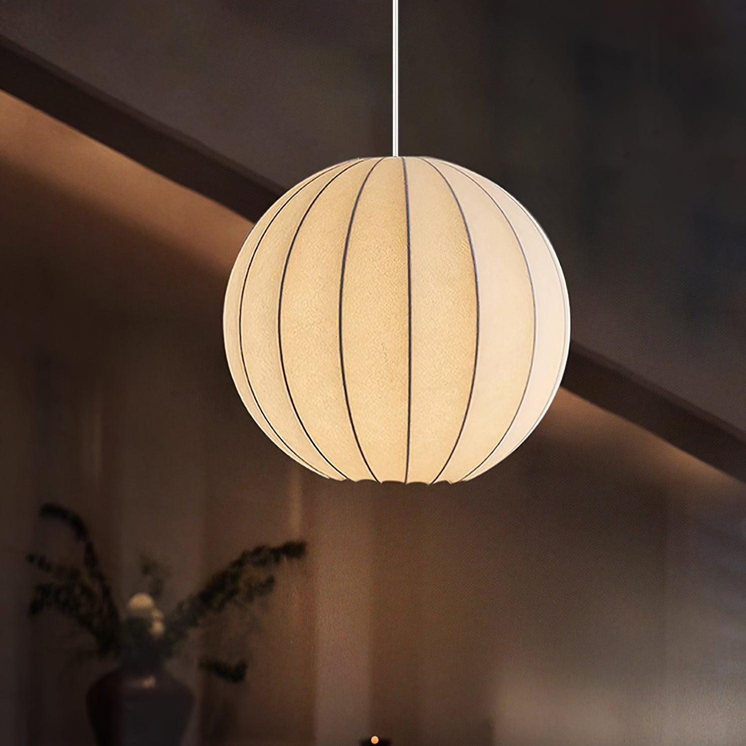 Modern White Silk Globe Pendant Light Minimalist Hanging Fixture for Living Room
