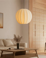 Modern White Silk Globe Pendant Light Minimalist Hanging Fixture for Living Room