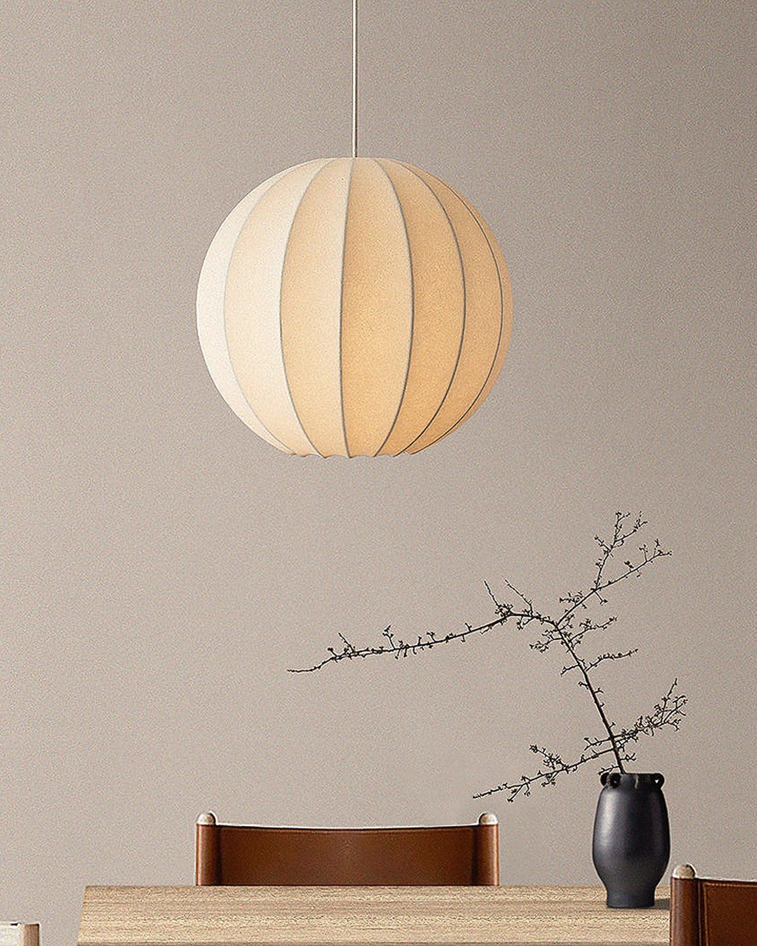 Modern White Silk Globe Pendant Light Minimalist Hanging Fixture for Living Room