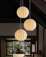 Modern White Silk Globe Pendant Light Minimalist Hanging Fixture for Living Room