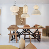 Modern White Silk Lantern Pendant Light with Oak Wood Details and Adjustable Hanging Cord