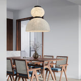 Modern White Silk Lantern Pendant Light with Oak Wood Details and Adjustable Hanging Cord