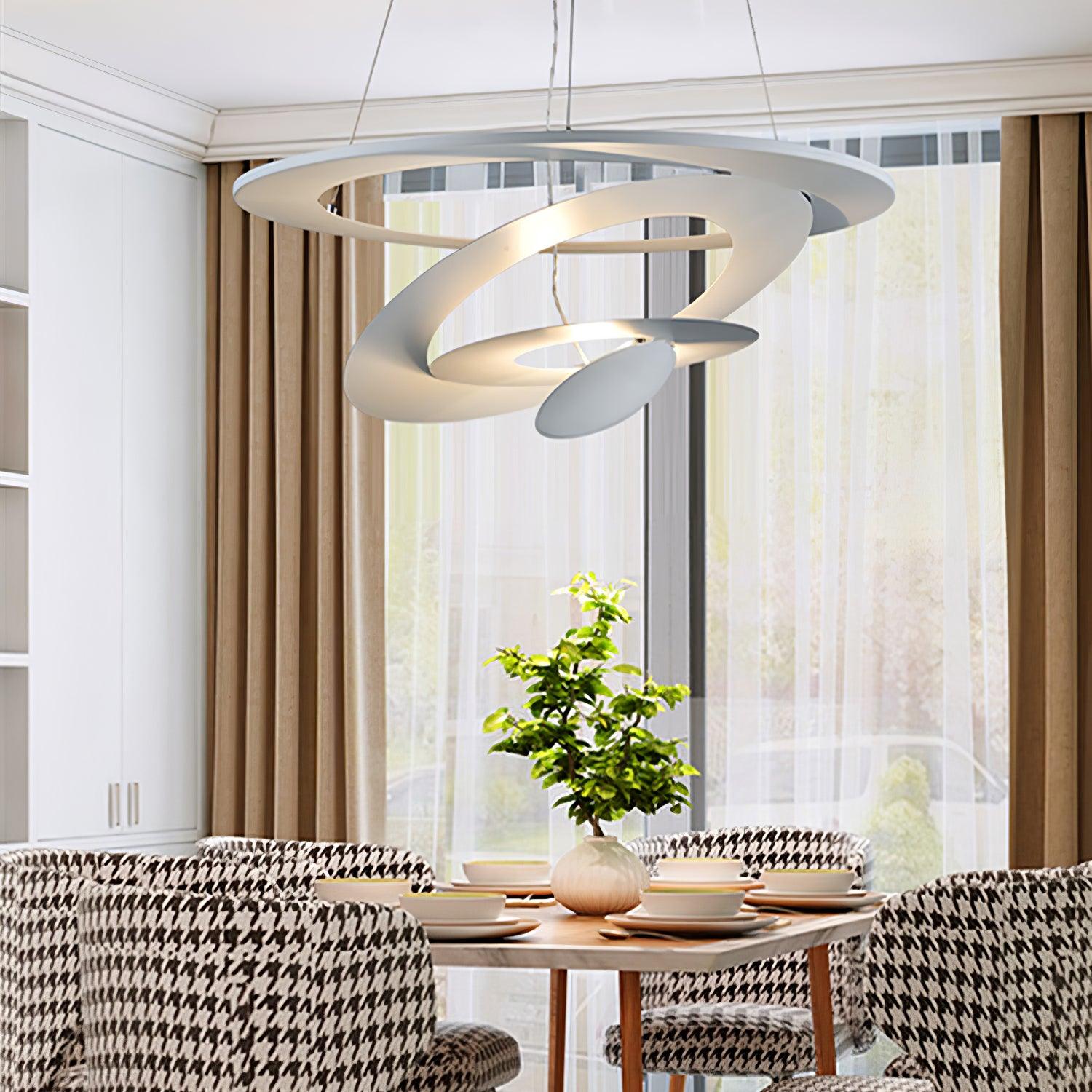 Modern White Spiral Aluminum Disc Pendant Lamp for Contemporary Interior Lighting