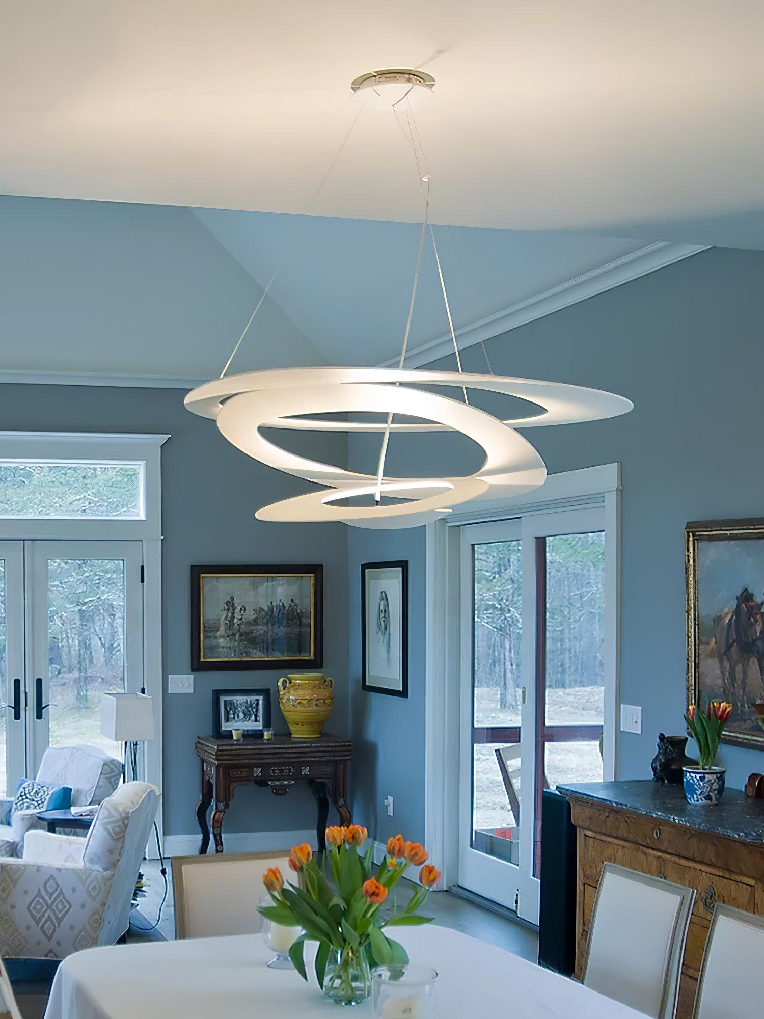 Modern White Spiral Aluminum Disc Pendant Lamp for Contemporary Interior Lighting