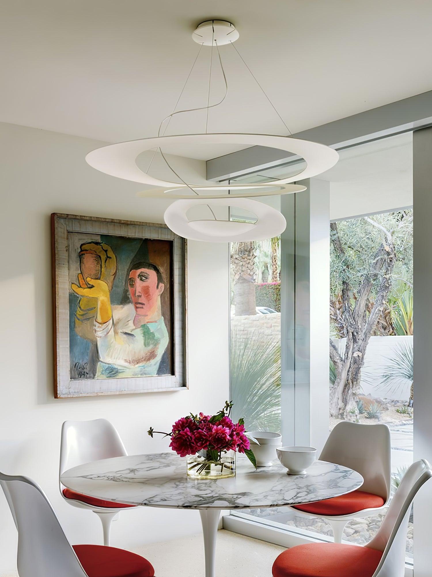 Modern White Spiral Aluminum Disc Pendant Lamp for Contemporary Interior Lighting