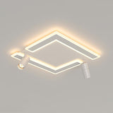 Modern White Square LED Flush Mount Ceiling Light with Two Rotating Spotlights and Dimmable Control