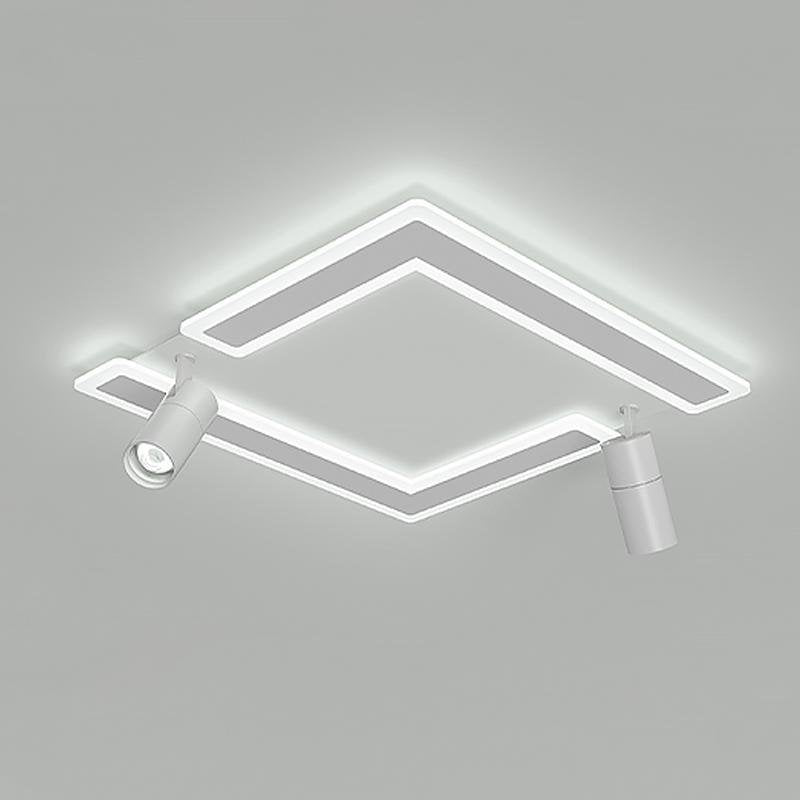 Modern White Square LED Flush Mount Ceiling Light with Two Rotating Spotlights and Dimmable Control