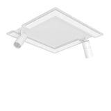 Modern White Square LED Flush Mount Ceiling Light with Two Rotating Spotlights and Dimmable Control