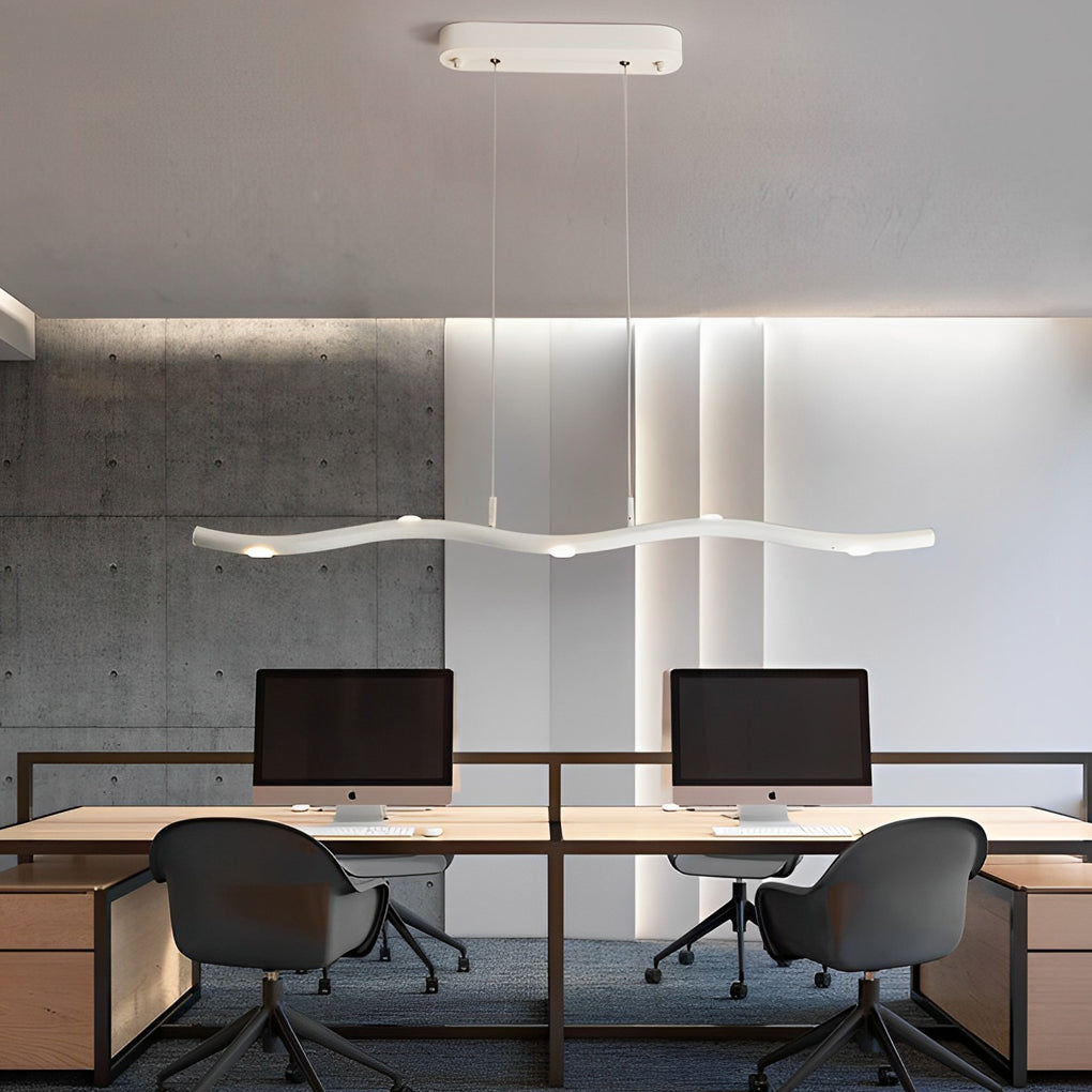 Modern White Wave Branch LED Chandelier with Stepless Dimming and Adjustable Hanging Wire for Dining Room