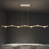 Modern White Wave Branch LED Chandelier with Stepless Dimming and Adjustable Hanging Wire for Dining Room