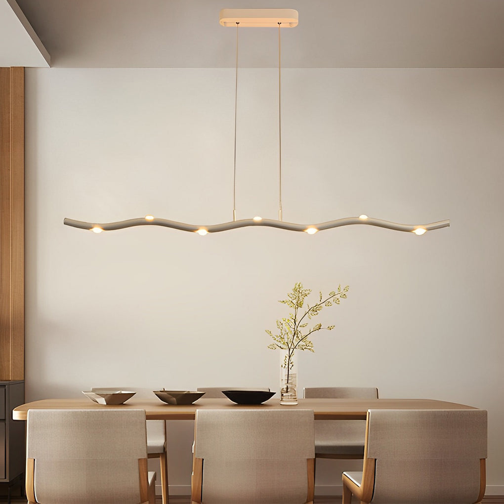 Modern White Wave Branch LED Chandelier with Stepless Dimming and Adjustable Hanging Wire for Dining Room