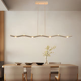 Modern White Wave Branch LED Chandelier with Stepless Dimming and Adjustable Hanging Wire for Dining Room