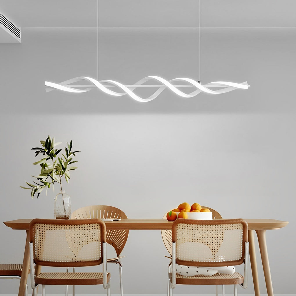 Modern White Wave Spiral LED Chandelier Dimmable Linear Pendant Lighting for Dining Room