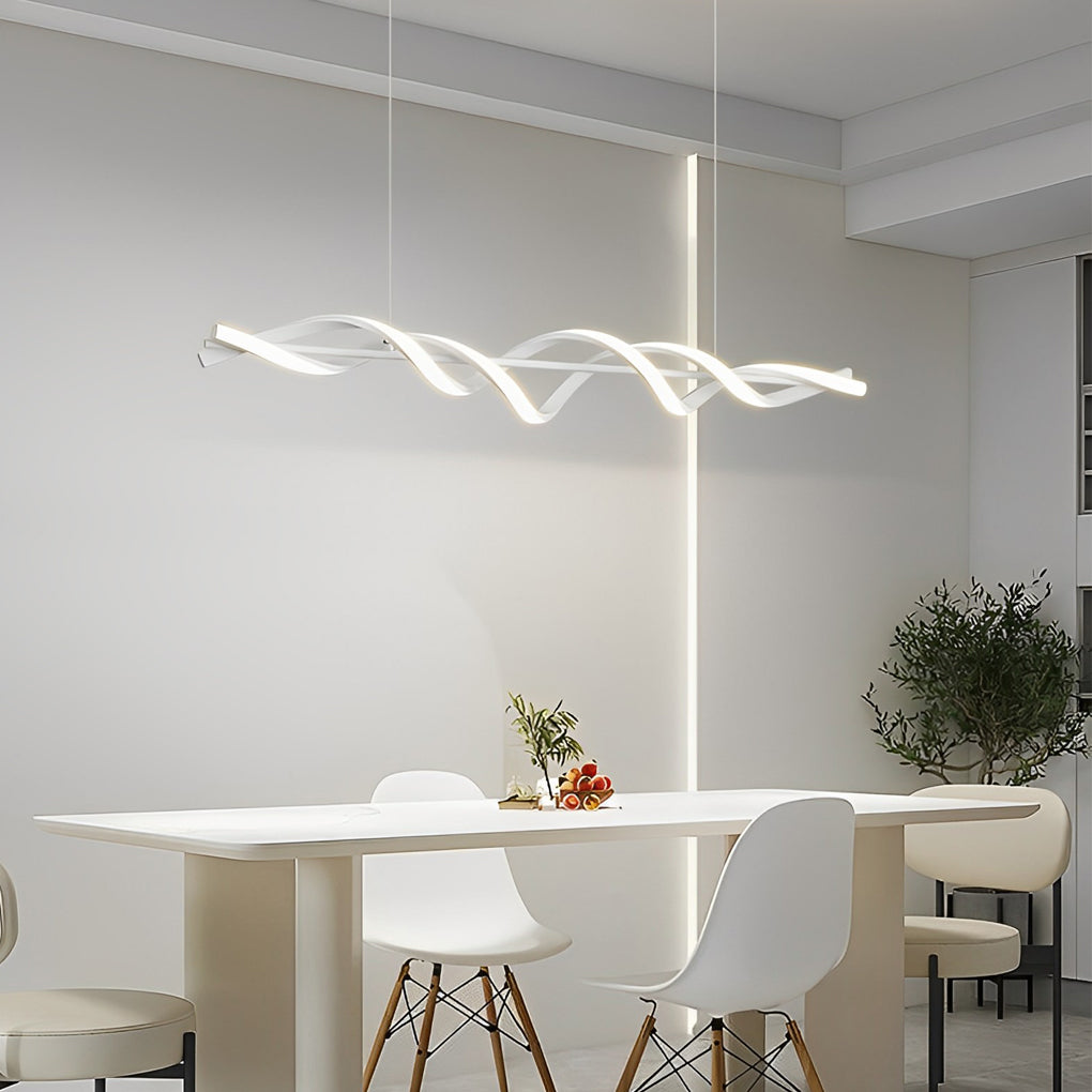 Modern White Wave Spiral LED Chandelier Dimmable Linear Pendant Lighting for Dining Room