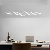 Modern White Wave Spiral LED Chandelier Dimmable Linear Pendant Lighting for Dining Room