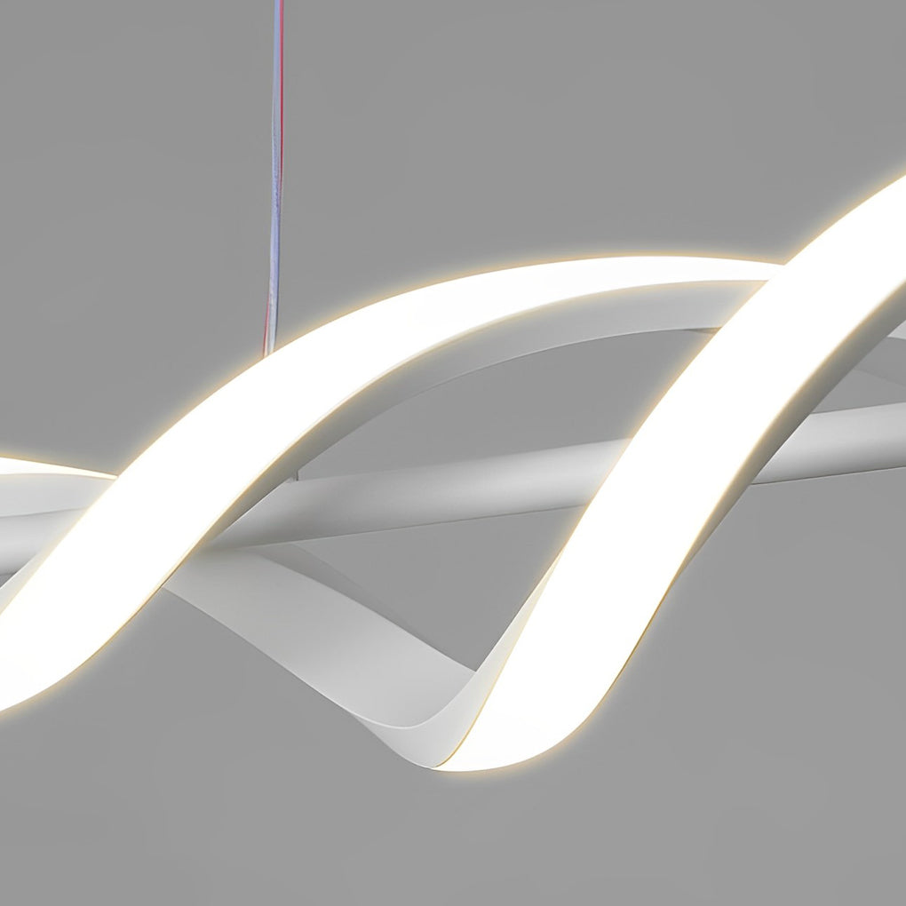 Modern White Wave Spiral LED Chandelier Dimmable Linear Pendant Lighting for Dining Room