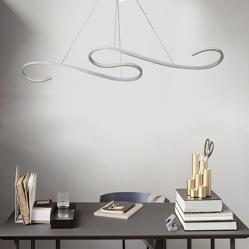 Modern White Wavy LED Chandelier Dimmable Minimalist Pendant Light for Living Room and Dining Area