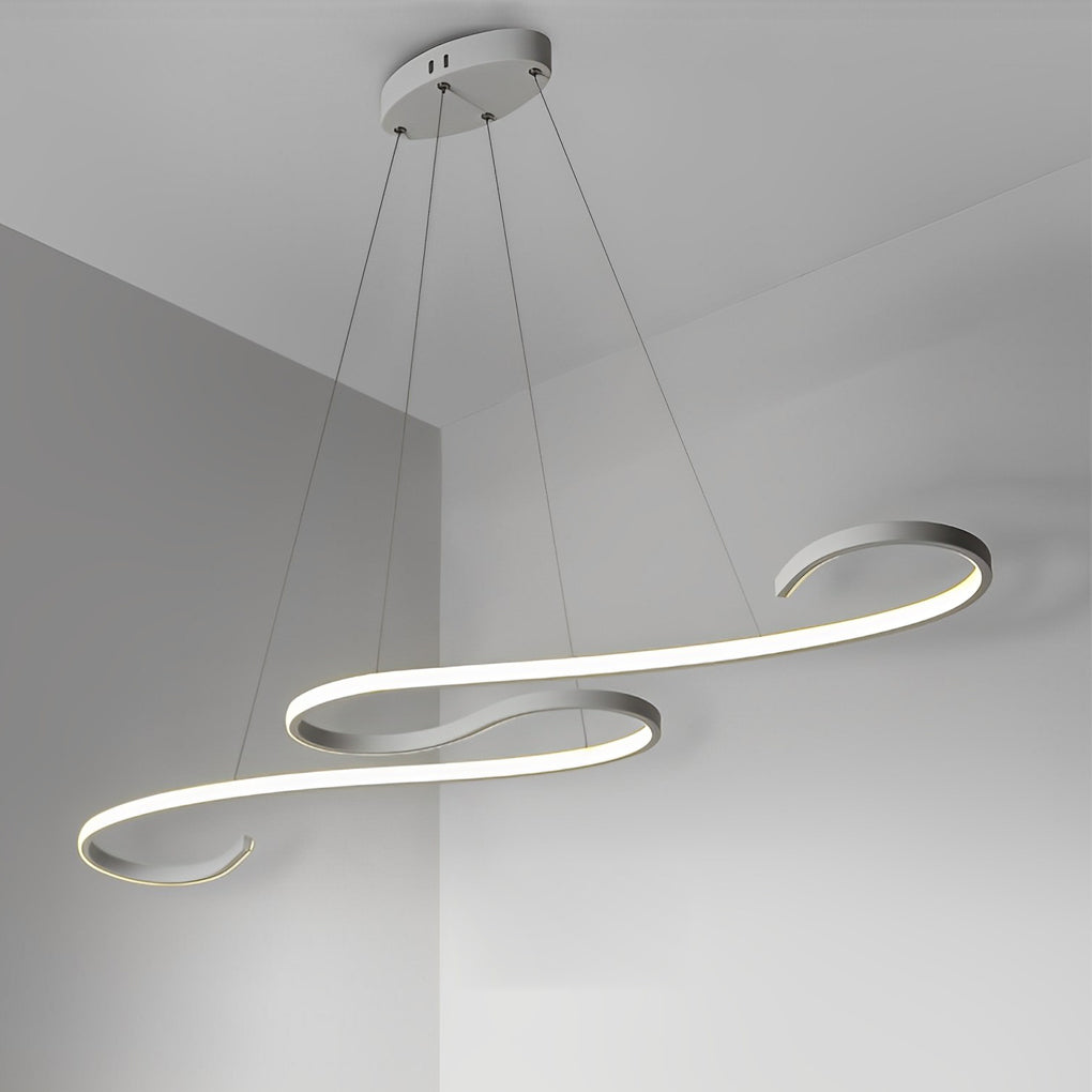 Modern White Wavy LED Chandelier Dimmable Minimalist Pendant Light for Living Room and Dining Area