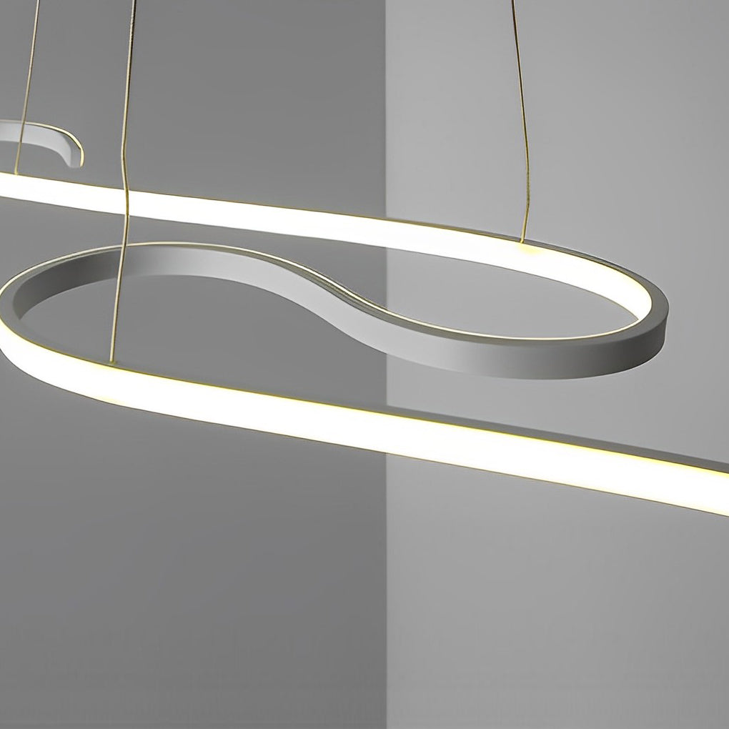 Modern White Wavy LED Chandelier Dimmable Minimalist Pendant Light for Living Room and Dining Area