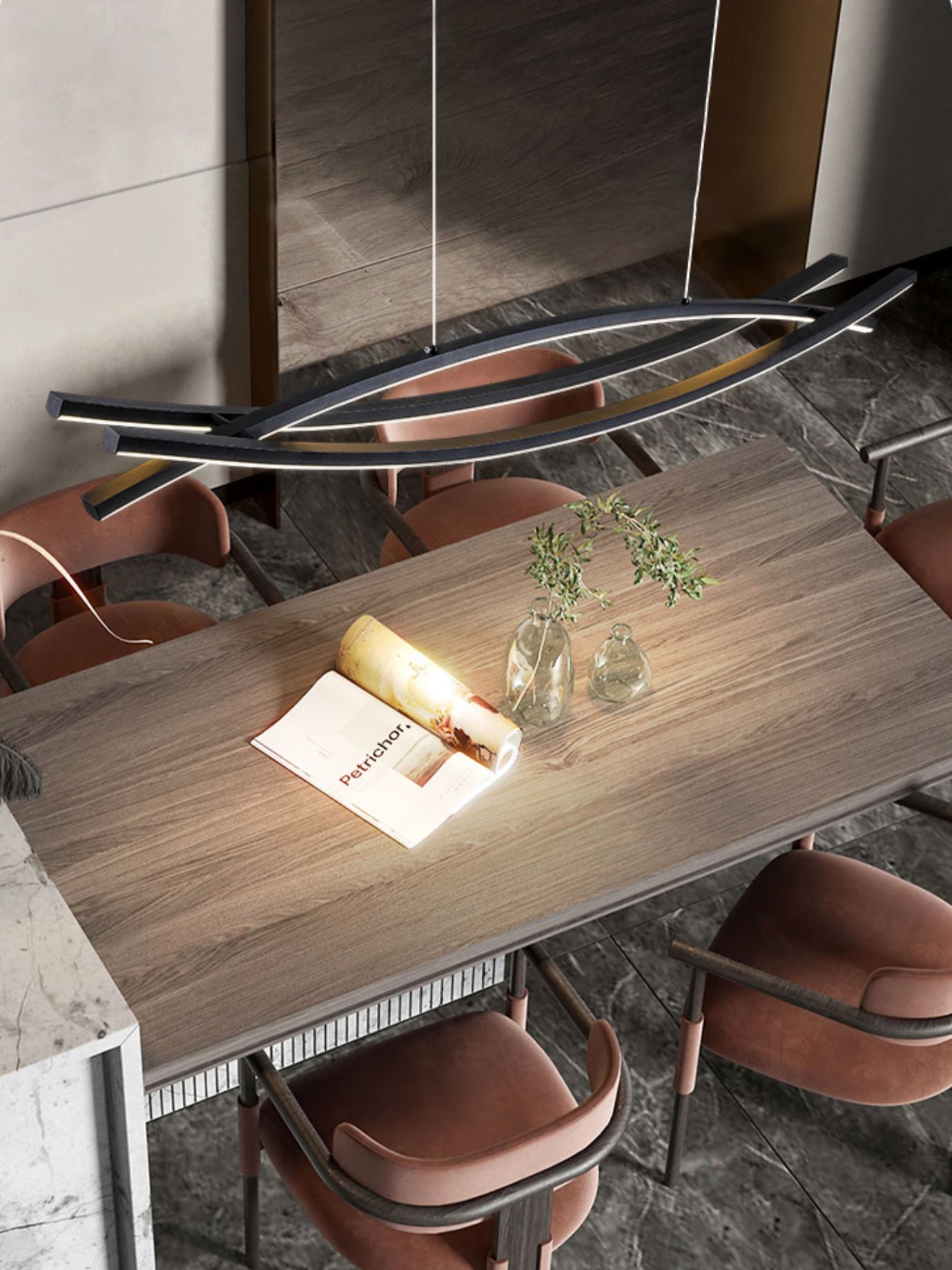Modern Wishbone LED Linear Chandelier Large Pendant Light for Kitchen Island and Dining Room