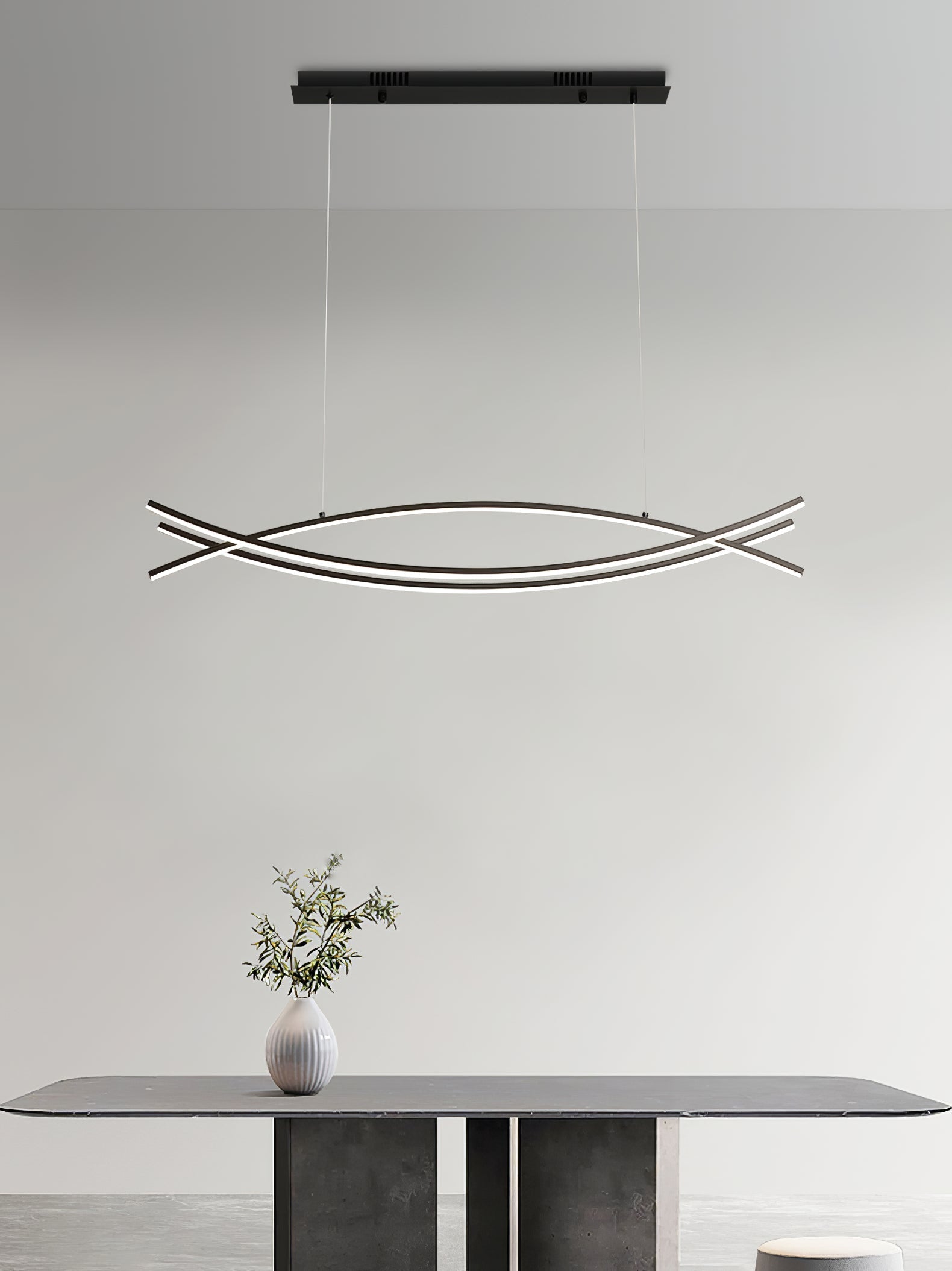 Modern Wishbone LED Linear Chandelier Large Pendant Light for Kitchen Island and Dining Room