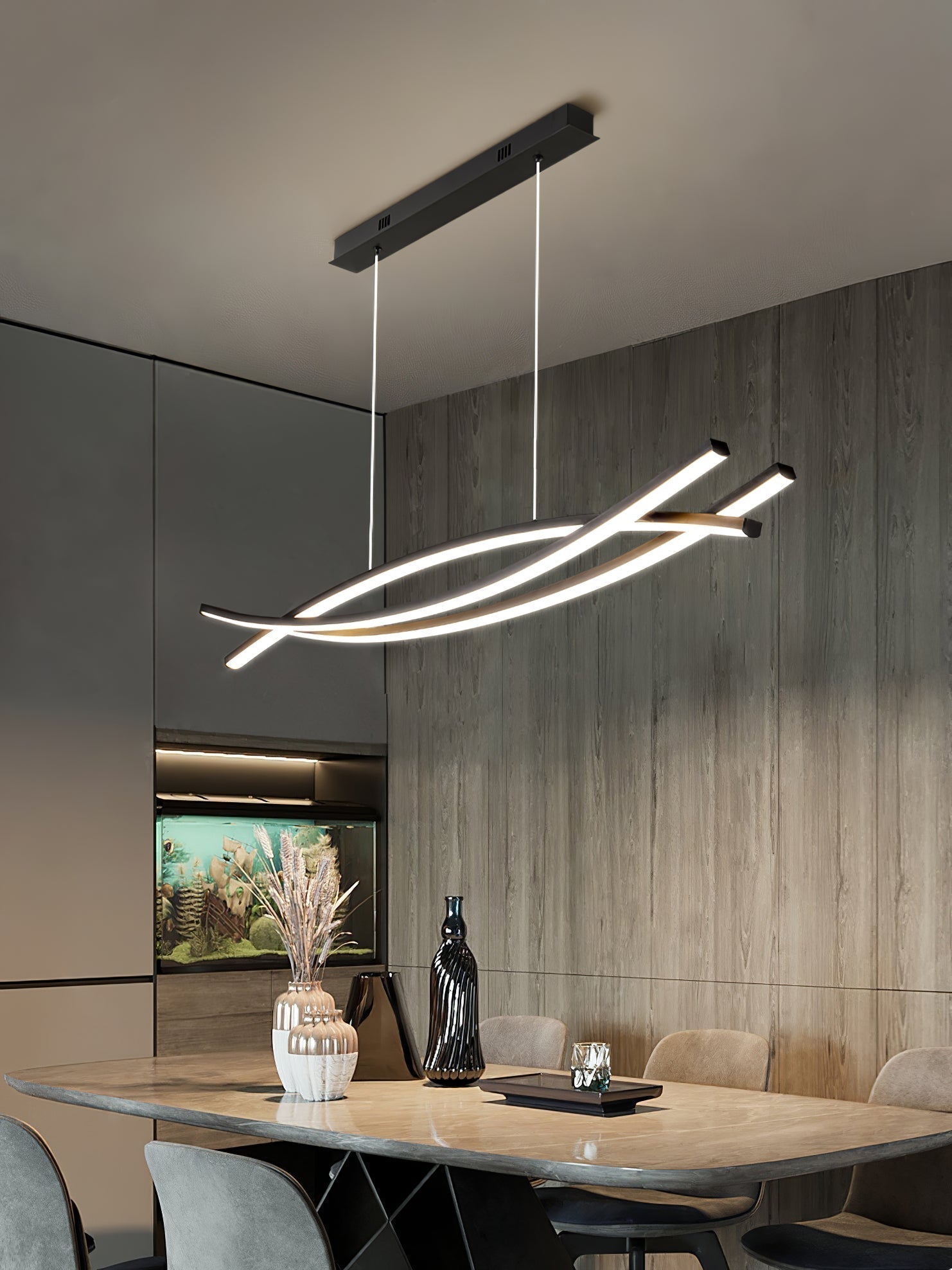 Modern Wishbone LED Linear Chandelier Large Pendant Light for Kitchen Island and Dining Room
