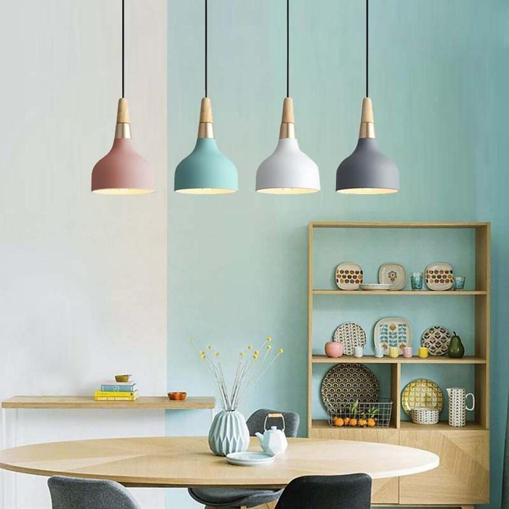 Modern Wood and Bamboo LED Pendant Light with Metal Shade for Kitchen Island and Bedroom