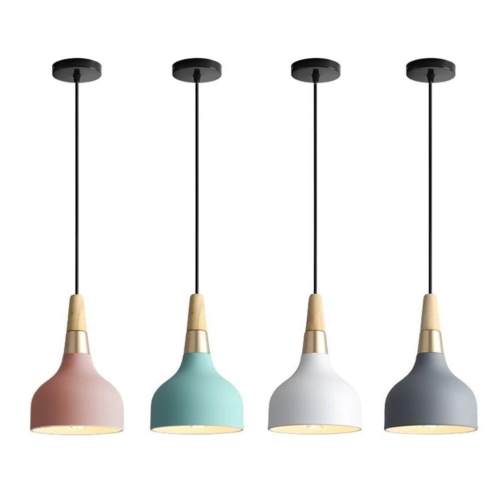 Modern Wood and Bamboo LED Pendant Light with Metal Shade for Kitchen Island and Bedroom