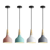 Modern Wood and Bamboo LED Pendant Light with Metal Shade for Kitchen Island and Bedroom